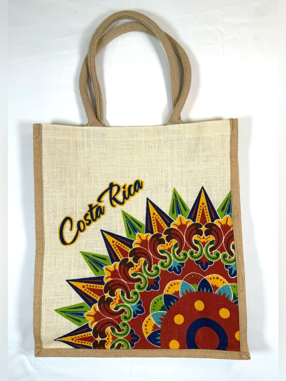 Costa Rica Souvenir Jute Tote Bag Tropical Mandala Market Beach Eco Shopping Bag